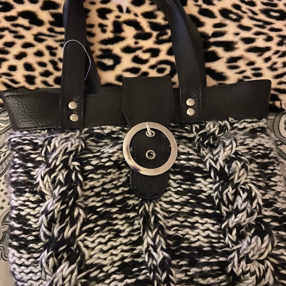 Black Silver buckle crochet handbag, no shoulder strap